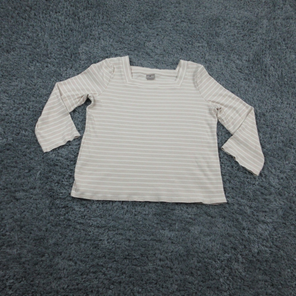 Chicos Shirt Womens Large Petite Striped Ribbed Stretch Long Sleeve Top